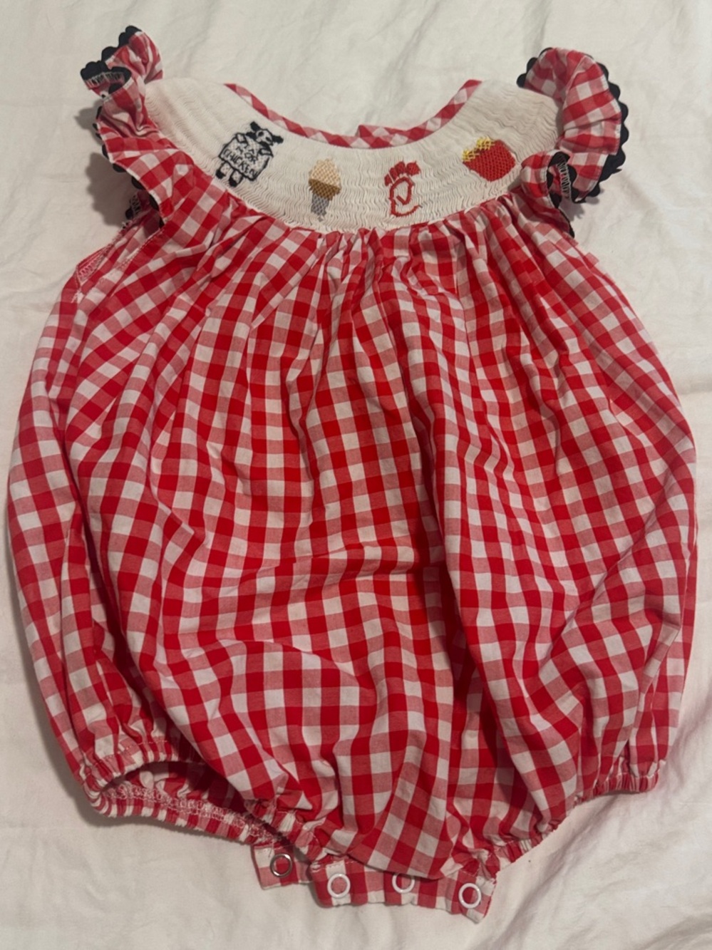 Red Gingham Smocked Baby Bubble Romper